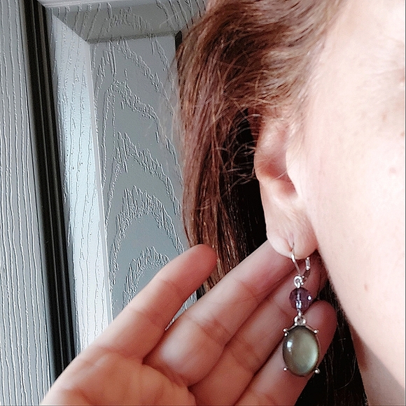 Premier Designs Purple and Gray Moonstone Earrings - Picture 2 of 2